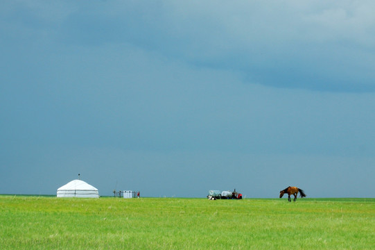 夏季草原放牧点蒙古包