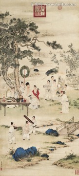 郎世寧 弘歷觀畫圖