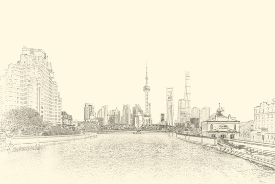 上海外灘線描（合層）