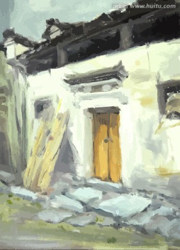 建筑油画