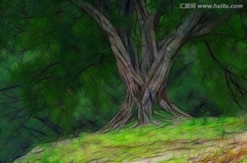 現(xiàn)代無框畫 樹木裝飾畫