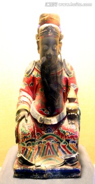 清代药王彩绘木雕像