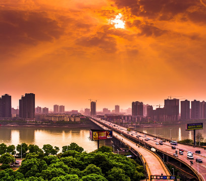 桥梁 雁城 晨曦 全景