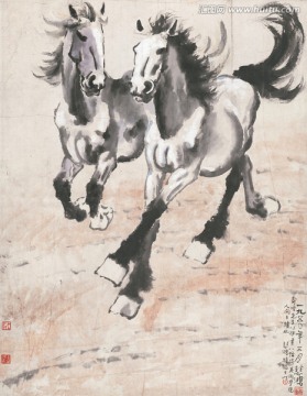 徐悲鴻 奔馬騰飛 原畫掃描