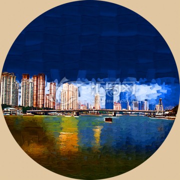 江景建筑裝飾畫