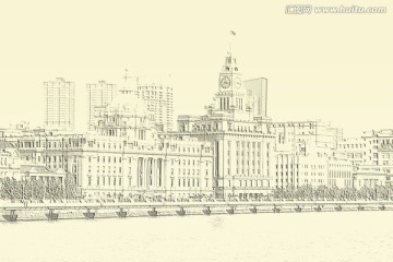 上海外灘老建筑線描（未分層）