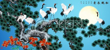 丹頂鶴 松鶴長青圖