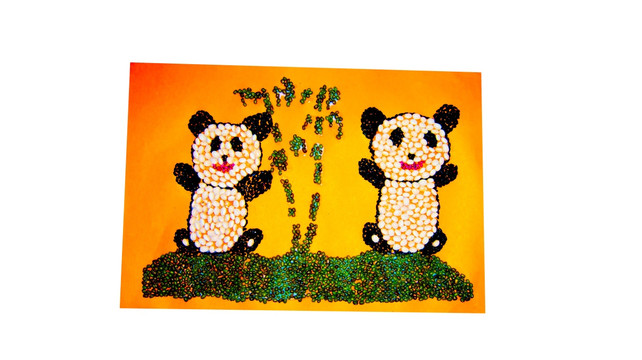 萌态熊猫  种子画 手工画