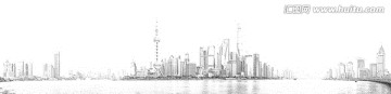 上海外滩全景线描（未分层）