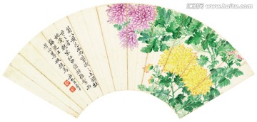 扇面花草山水畫(huà) 清代惲南田