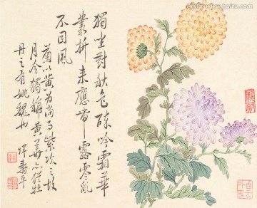 花草山水國畫 惲南田高清掃描件