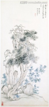 松竹图花草国画 恽南田高清作品