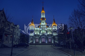 青州古街 天主教堂夜景