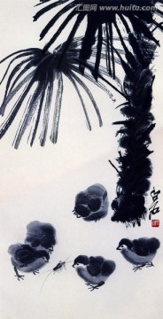 齊白石 棕櫚小雞