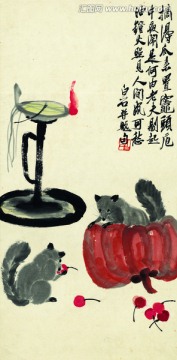 齊白石 燈鼠圖