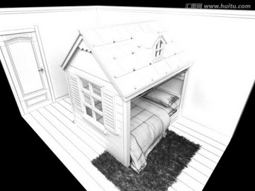 原创儿童房玩具屋床3D模型