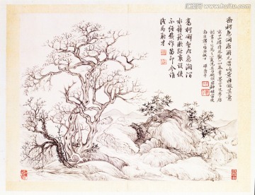 恽寿平山水花鸟图册之乔柯急涧