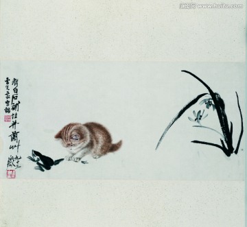 齊白石  貓趣圖