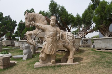 西安唐苑 石雕 牵马人物