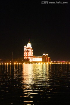 湖水 夜景 亮化 都市风光 景