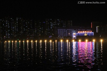 湖水 夜景 亮化 都市风光 景