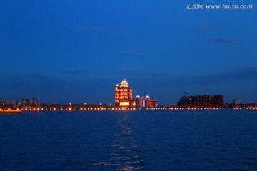 湖水 夜景 亮化 都市风光 景