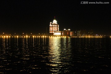 湖水 夜景 亮化 都市风光 景