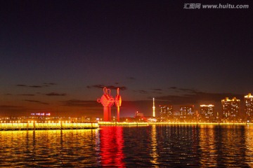 湖水 夜景 亮化 都市风光 景