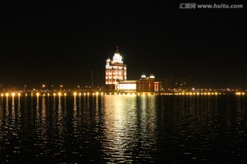 湖水 夜景 亮化 都市风光 景