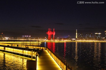 湖水 夜景 亮化 都市风光 景