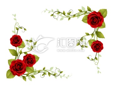 红色玫瑰 花边 花纹 韩国花纹