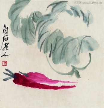 齊白石 綠葉蘿卜圖