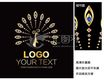 金色寶石孔雀元素矢量作品
