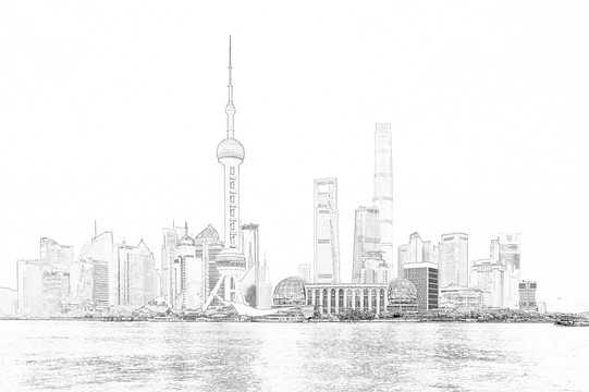 上海陸家嘴線描 （未分層）