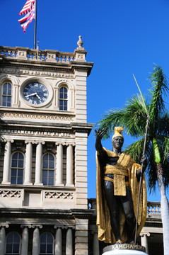 火奴鲁鲁卡美哈美哈國王雕像與舊法院檀香山