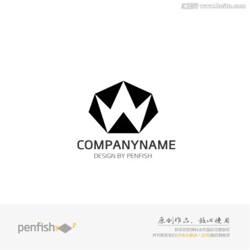 字母W水晶幾何形狀logo