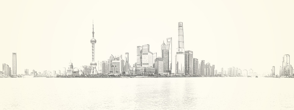 上海陸家嘴全景線描（未分層）