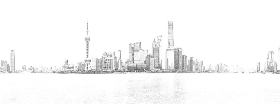 上海外灘全景線描（未分層）