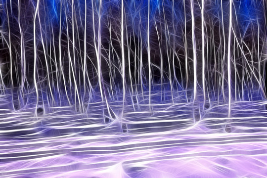 電腦畫 白樺林雪景