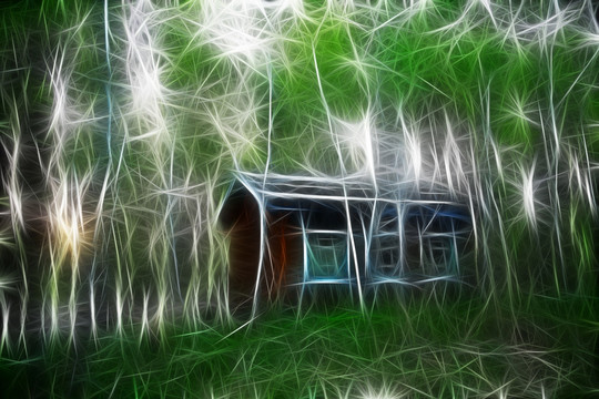 電腦畫 林中木屋