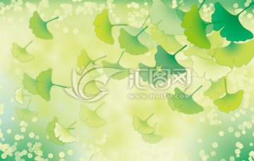 高清绿银杏叶植物装饰画PSD