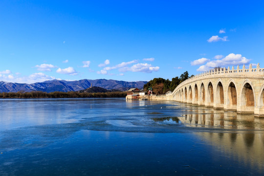 颐和园冬景昆明湖结冰十七孔桥