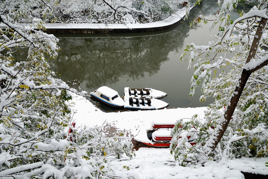 护城河小船大雪