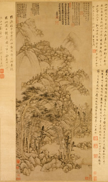 元 黃公望 丹崖玉樹(shù)圖軸紙本