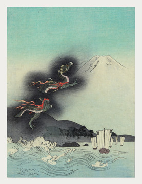 日本繪畫(huà) 龍 海浪 （未分層）