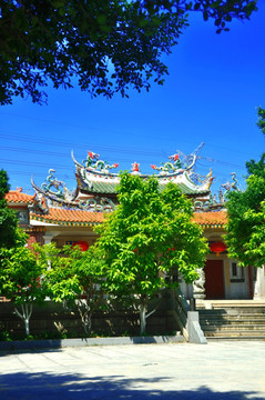 绿树蓝天寺院