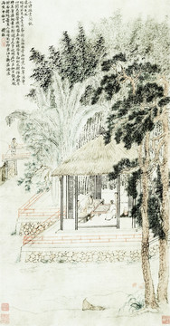 明 錢榖 竹亭對(duì)棋圖