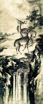 清 沈銓 雙鹿圖絹本