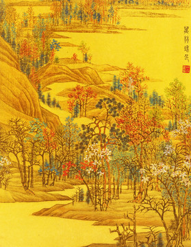 工笔山水风景国画 画廊高清品质