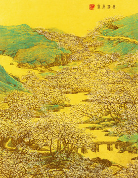 工笔山水风景国画 画廊高清品质